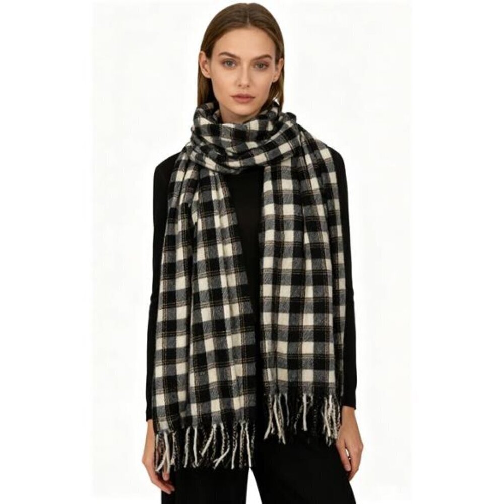Plaid Shawl Wrap for Women Men with Tassels Cozy